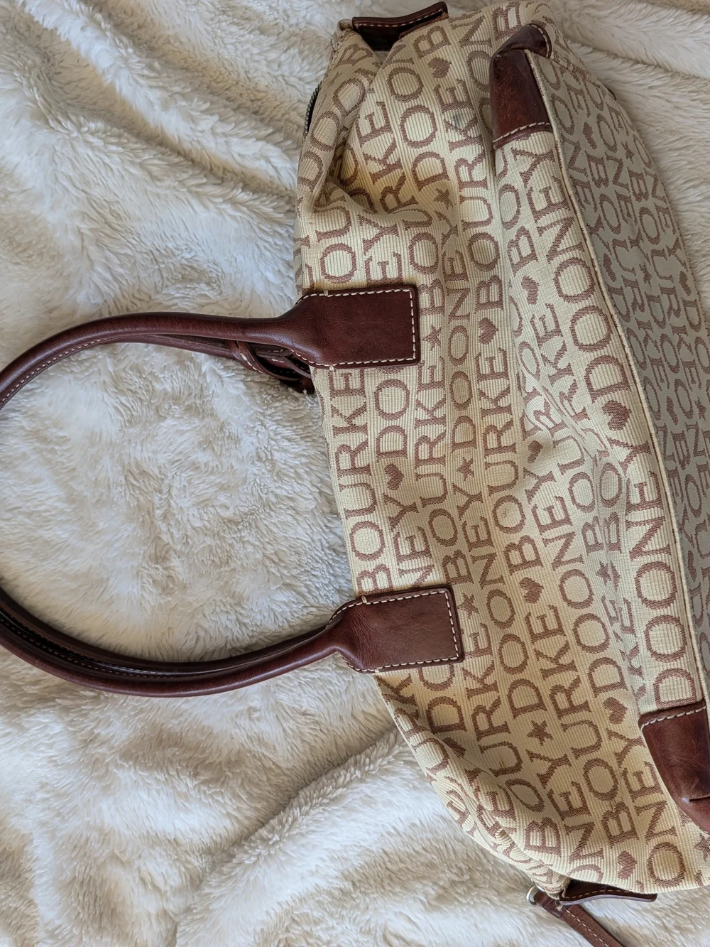 Dooney & Bourke Vintage 90/ Y2K Beige Canvas Tote with Brown Leather Trim